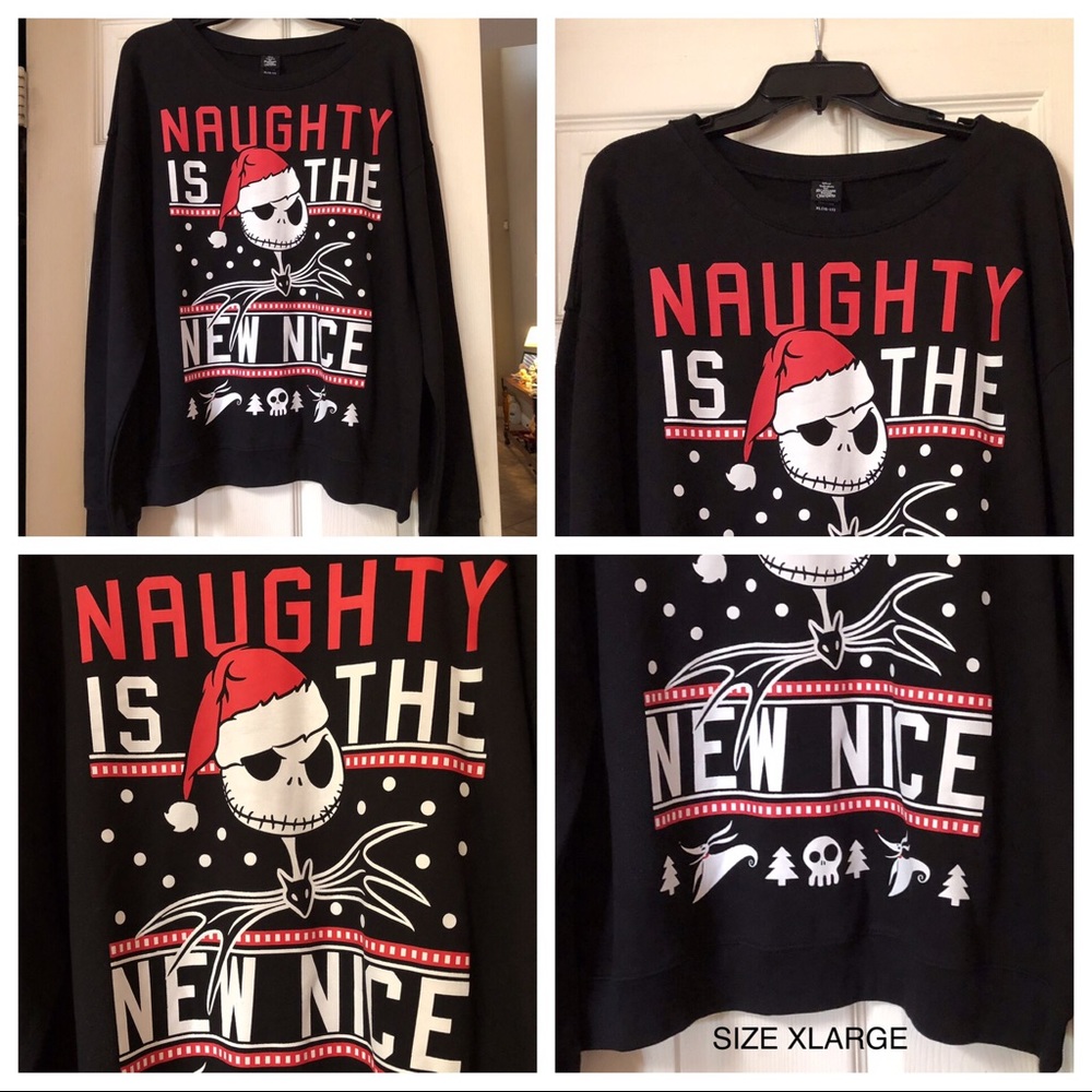 Disney Black "Naughty is the New Nice" Skull Holiday Sweatshirt - Red, White